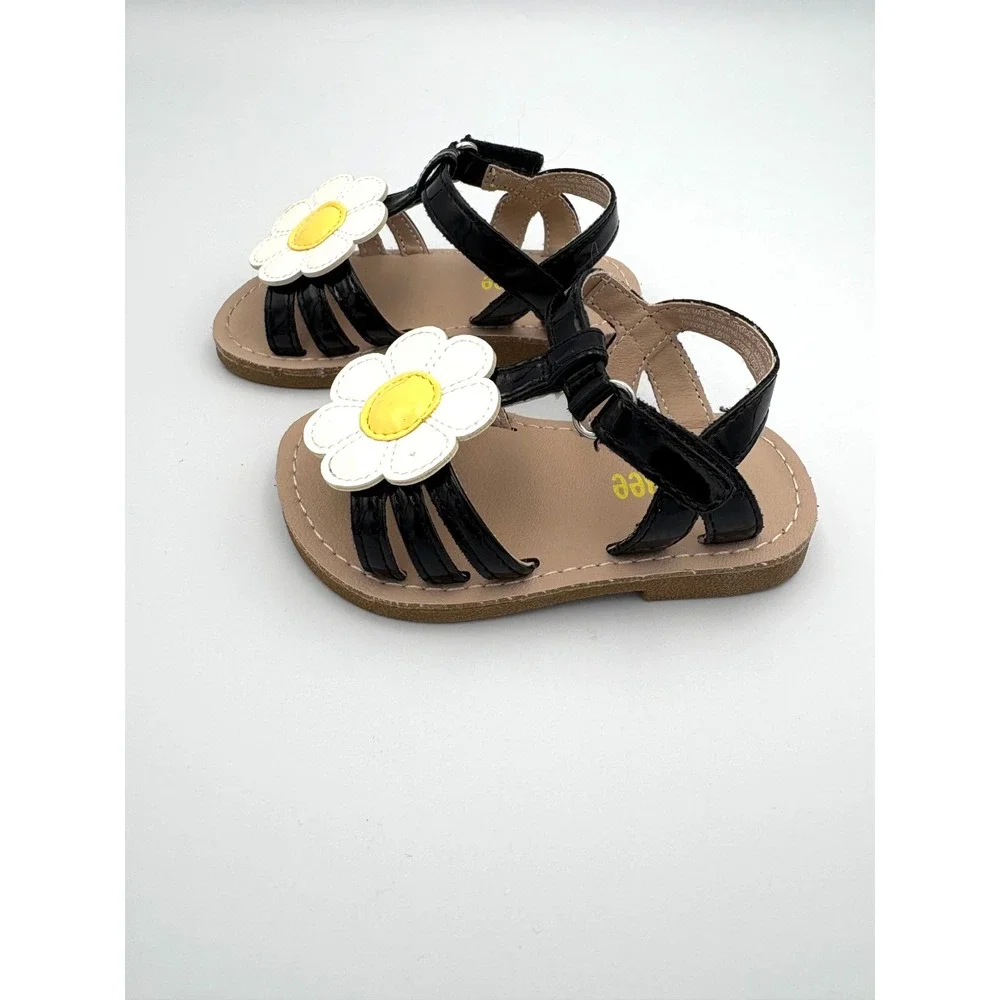 Gymboree‎ Girls Black, White & Yellow Daisy Flower Sandals Size 5
